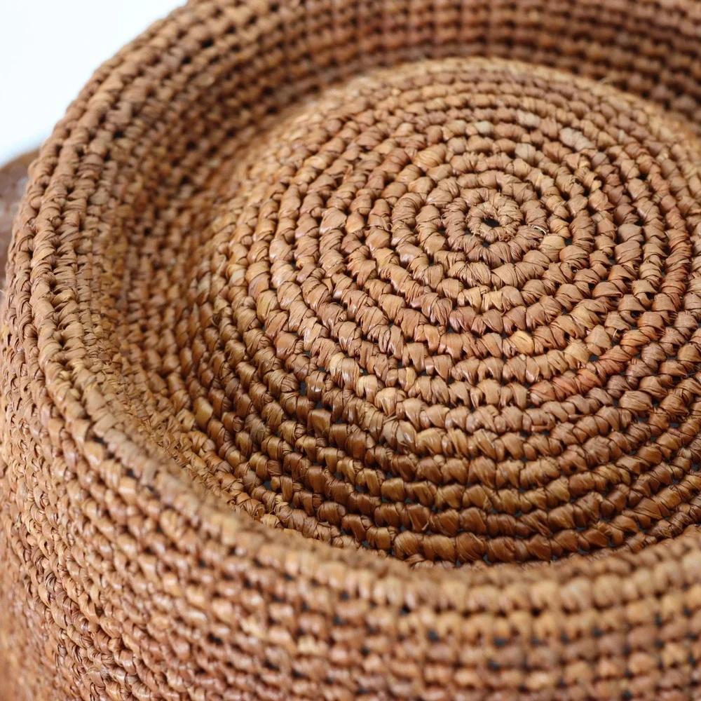 Janessa Leone Straw Hat Womens Medium Rust Brown Telescope Crown Sun Summer